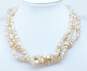Vintage Les Bernard 925 Vermeil Clasp Pink Mother of Pearl Shell Beaded Three Strand Necklace 97.2g image number 1