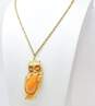 VNTG Marbled Lucite Jelly Belly Gold Tone Owl Pendant Necklace 69.1g image number 2