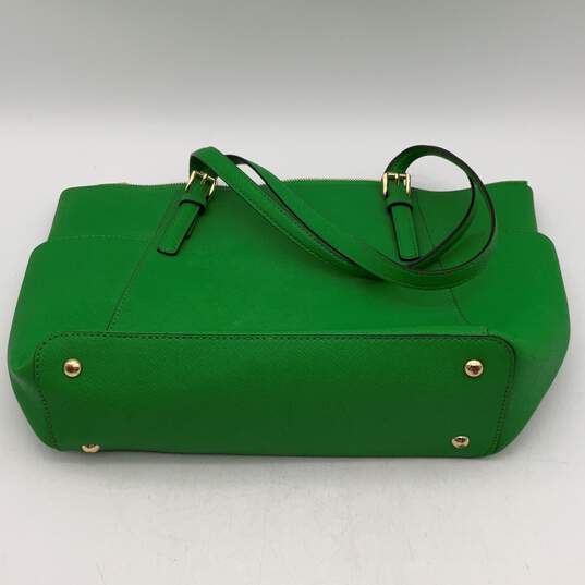 Michael Kors Womens Green Leather Charm Inner Pocket Jet Set Travel Tote Handbag image number 2
