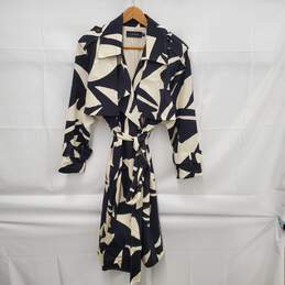 11 Honore WM's Polyester & Cotton Blend Black & Ivory Print Trench Coat Size 12