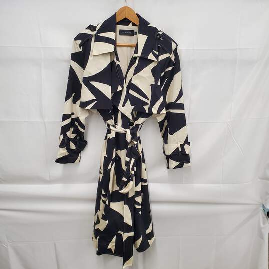 11 Honore WM's Polyester & Cotton Blend Black & Ivory Print Trench Coat Size 12 image number 1