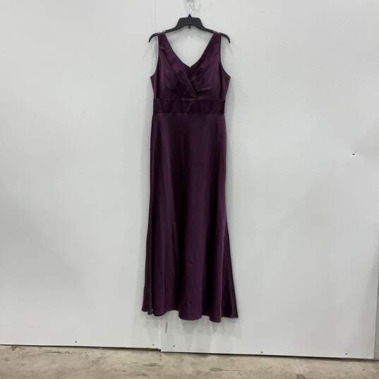 Nightway Womens Purple V-Neck Sleeveless Back-Zip Maxi Dress Size 14 image number 1