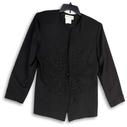 Womens Black Long Sleeve Regular Fit Beaded Embellished Jacket Size 12 image number 1