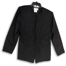 Womens Black Long Sleeve Regular Fit Beaded Embellished Jacket Size 12