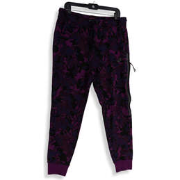 Womens Purple Black Camouflage Zip Pockets Tapered Leg Jogger Pants Size L alternative image