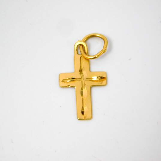 14K Yellow Gold Etched Cross & CZ Figure Pendants 0.7g image number 2