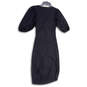 Womens Black V-Neck Balloon Sleeve Ruched Pullover Sheath Dress Size M image number 2