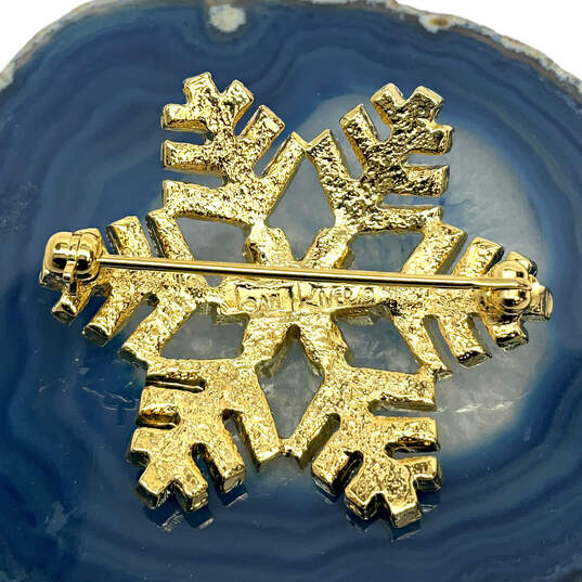 Designer Joan Rivers Gold-Tone Crystal Clear Stone Snowflake Brooch Pin image number 2