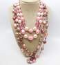 VNTG Shades of Pink Costume Necklaces w/ England Floral Brooch 241.5g image number 6