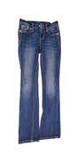 Womens Blue Mid Rise Medium Wash Distressed Bootcut Jeans Size 24 image number 1