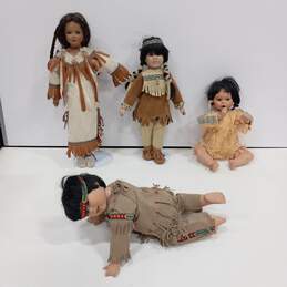 Bundle of 4 Vintage Native American Porcelain Dolls