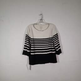 Womens Striped Round Neck 3/4 Sleeve Pullover Cropped Blouse Top Size 3