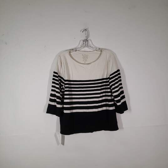 Womens Striped Round Neck 3/4 Sleeve Pullover Cropped Blouse Top Size 3 image number 1