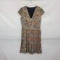 Brooks Brothers Navy Blue & Brown Houndstooth Patterned Rose Embroidered Lined Pleated Shift Dress WM Size 8 image number 1