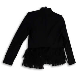 NWT Womens Black Fringe Front Pocket Long Sleeve Open Front Blazer Size 0 alternative image