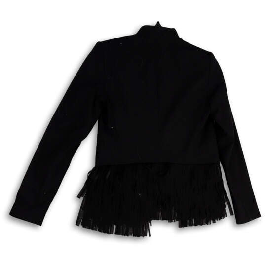 NWT Womens Black Fringe Front Pocket Long Sleeve Open Front Blazer Size 0 image number 2