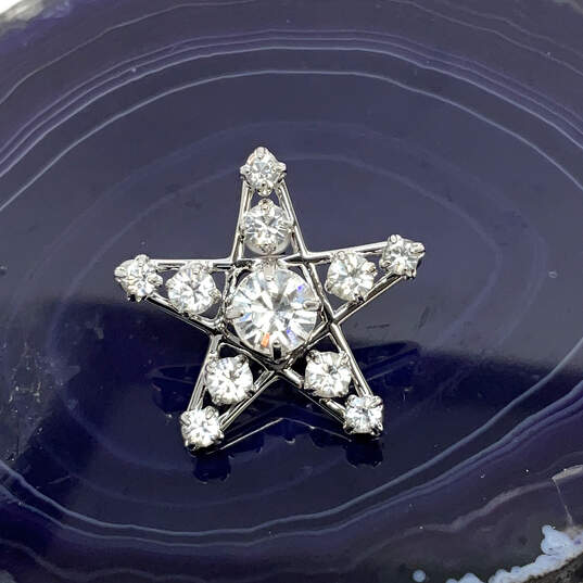 NIB Designer Swarovski Silver-Tone Clear Crystal Stone Star Tack Pin image number 3