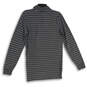 Mens Gray Stripes Collared Long Sleeve Front Button Polo Shirt Size Small image number 2