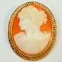 Antique 14K Yellow Gold Carved Shell Cameo Brooch Pendant 9.1g image number 2