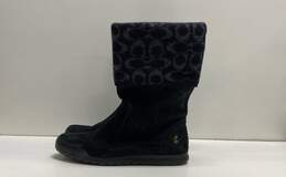 Coach Signature Tatum Black Leather Wool Cuff Pull On Boots Women's Size 6.5