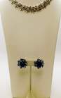 VNTG Weiss Blue CZ Flower Clip-On Earrings & Coro Silver Tone Necklace 71.6g image number 1