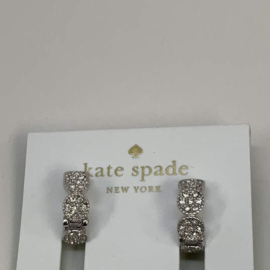 Designer Kate Spade Silver-Tone Clear Rhinestone Hoop Earrings w/ Dust Bag image number 3