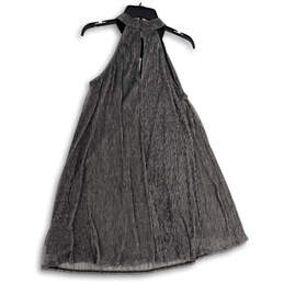 Womens Gray Pinstripe Halter Neck Pullover Sleeveless A-Line Dress Size L alternative image