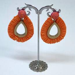 Designer J. Crew Orange Tassel Fashionable Screw Back Teardrop Earrings