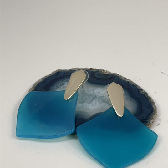 Designer Kendra Scott Silver-Tone Astoria Teal Agate Drop Earrings image number 1