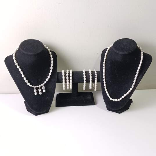 Faux Pearl Necklace and Bracelet Costume Jewelry Collection image number 1