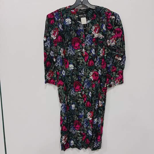 Womens Multicolor Floral Long Sleeve Button Front Shirt Dress Size 14P image number 1
