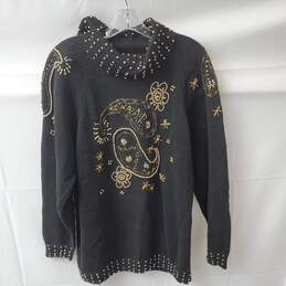 Women's Vintage Beaded Black Turtle Neck Sweater Western Connection Size M