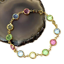 Designer Swarovski Gold-Tone Multicolor Crystal Bezel Stone Chain Bracelet