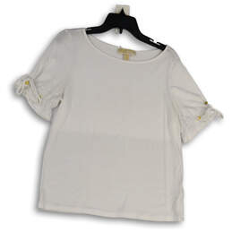 Womens White Short Sleeve Round Neck Pullover Blouse Top Size Large