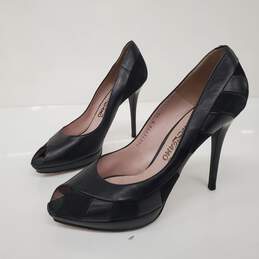 Salvatore Ferragamo Black Leather Peep Toe Stilettos Women's Size 9.5 alternative image
