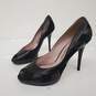 Salvatore Ferragamo Black Leather Peep Toe Stilettos Women's Size 9.5 image number 2