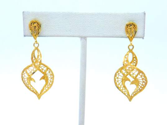 14K Yellow Gold Filigree Open Work Drop statement Earrings 3.7g image number 1