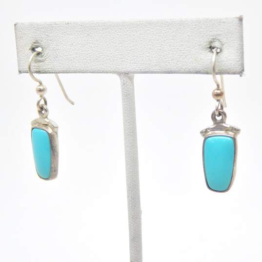 925 Monika Signed Faux Turquoise Dangle Hook Earrings 4.7g image number 2