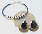 Artisan 925 Modernist Faux Onyx Tiered Teardrop Post Earrings & Coiled Charm Black Cord Bracelet 19.6g image number 1