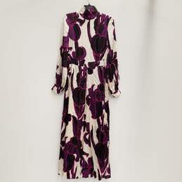 Womens Multicolor Silk Floral Long Sleeve Mock Neck Maxi Dress Size 38