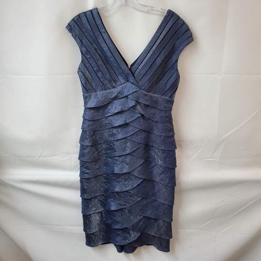Adrianna Papell Blue Sleeveless Tiered Pleated Cocktail Dress Size 4 image number 1