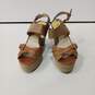 Michael Kors Women's Brown Leather Peep Toe Heeled Platform Sandals Size 8M image number 1