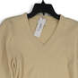 NWT Womens Cream Tight-Knit V-Neck Long Sleeve Pullover Sweater Size M image number 3