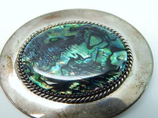 Vintage Mad Designs 1989 Sterling Silver Paua Shell Oval Brooch 22.4g image number 4