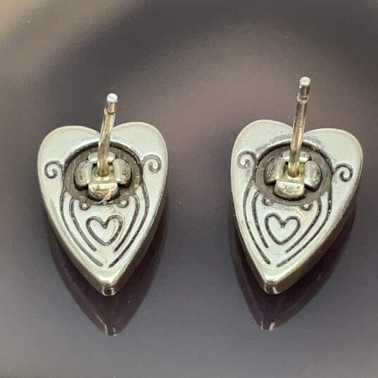 Designer Brighton Silver-Tone Flower Engraved Heart Shape Stud Earrings image number 4