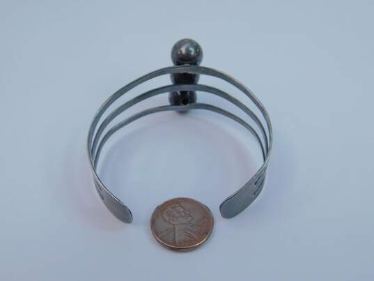 Artisan 925 Modernist Three Orb Balls Accented Split Cuff Bracelet 16g image number 4