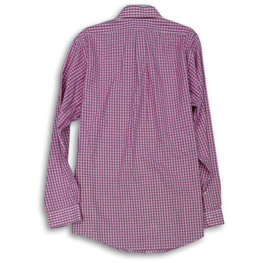 Mens White Pink Check Collared Formal Long Sleeve Dress Shirt Size 17 36/37 image number 2