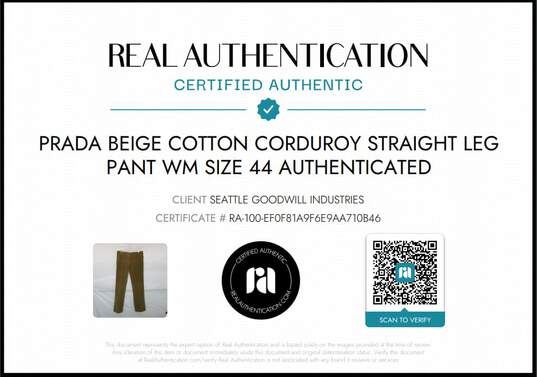 Prada Beige Cotton Corduroy Straight Leg Pant Wm Size 44 AUTHENTICATED image number 5