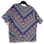 NWT Womens Blue Red Batik Short Sleeve V-Neck Pullover Tunic Top Size 2X image number 2