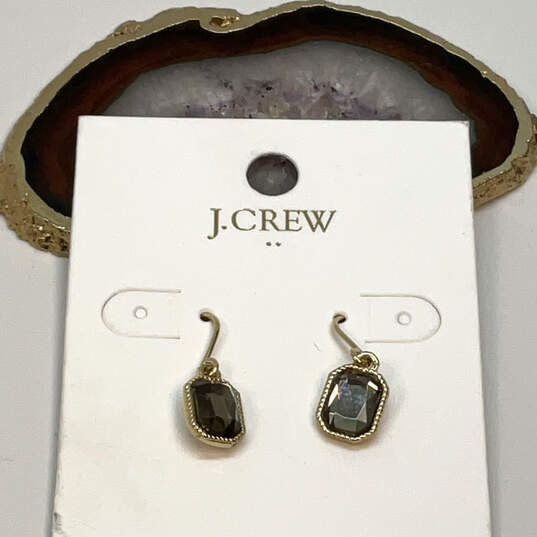 Designer J. Crew Gold-Tone Crystal Cut Stone Fish Hook Drop Earrings image number 1